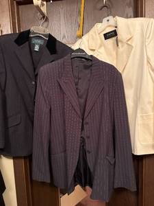 lot 176C image: Norma Kamali Navy Pinstripe Blazer - Dana Buchman Cream Blazer - Lauren Velvet Collar Blazer