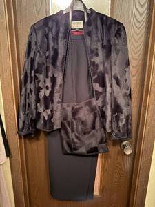 lot 195C image: Kasper A.S.L. Two-Piece Jacket & Wide-Leg Pants Set - Black Jacquard Pattern