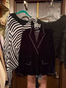 lot 196C image: Rock & Republic, George Velvet Blazer with Satin Trim - Striped Top & Black Glitter Top (3-Piece Set)