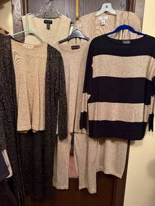 lot 197C image: Beige Metallic Knitwear Ensemble - Chaps Ralph Lauren, Cable & Gauge, Rafaella, Lisa Originals Tops & Cardigans