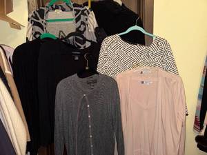 lot 206C image: August Silk, AB Studio, Country Shop, Norma Kamali, Jennifer Lopez and One World brands - Asst Womens topssweaters (Lot of 8)