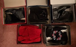 lot 336C image: Assorted Womens Boots - Black Suede, Red Suede & Mixed Brands