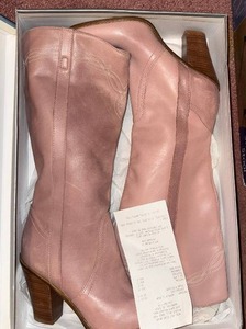 lot 338C image: Nine West, Blush Leather Knee-High Boots - Size 8M - Western Stitch Detailing