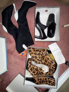 lot 346C image: Moda Leopard Print & Black Boots - 3 Pairs, Size 7.5