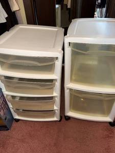 lot 348C image: Storage Carts - White Plastic Mobile - 5-Drawer Unit & 2-Drawer Unit