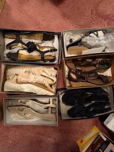 lot 351C image: Anne Klein Sandals & Assorted Womens Heels - Navy Suede, Brown Leather, Nude Straps