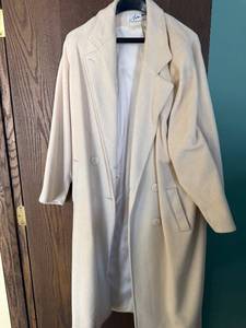 lot 394C image: Andrea Morin Wool Coat - Cream, Double-Breasted, Made in USA
