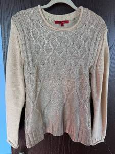 lot 262C image: Narciso Rodriguez for Design Nation Knit Sweater - Cable Knit, Metallic Accents - Size L