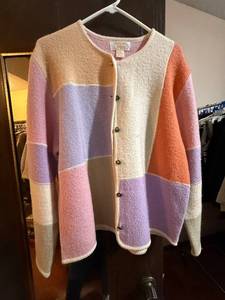 lot 153C image: Tally-ho Patchwork Wool Cardigan - XL - 100% Wool, Button Front