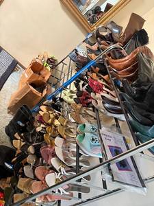 lot 365C image: Two Shoe Rack Organizer - Metal Chrome Rolling Shoe Stand (Shoes Not Included)