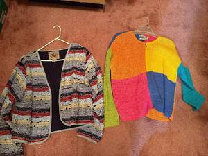 lot 415C image: David Brooks Color-Block Hand Knit Cardigan & Dont Mess with Texas Patchwork Boucl Cardigan (Lot of 2)