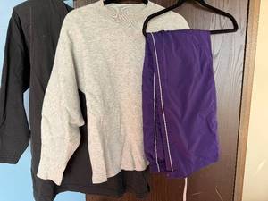lot 416C image: Augusta Purple Wind Pants S - Banana Republic Sweatshirt M - Colleen Halloween Sweatshirt