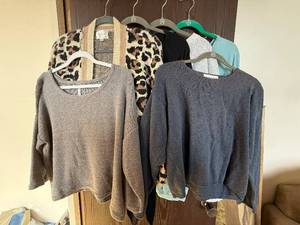 lot 428C image: Leopard Print Cardigan & Gray Knit Tops (Lot of 6)