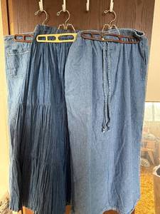 lot 432C image: CHAPS Denim Maxi Skirts - Tiered Design & Drawstring Waist (Lot of 3)