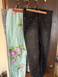 lot 467C image: Finity Jeans - Black Denim with White Dots & Mint Floral Print, Size M (Lot of 2)