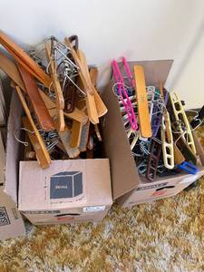 lot 476C image: Wood & Plastic Clothes Pant Hangers - Assorted Styles in 2 Boxes for Closet Organization