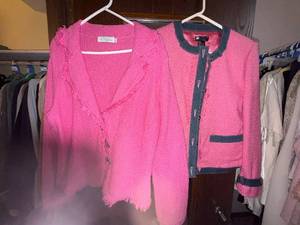 lot 478C image: Willow Pink Jacket & Carole Little Petite Denim-Trim Pink Cardigan