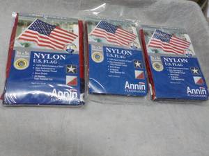 lot 60 image: 3 Nylon 3 ft x 5 ft US Flags...