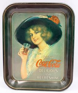 lot 18 image: Coca-Cola Vintage Tin Tray - Drink Coca-Cola Delicious and Refreshing Advertising Memorabilia