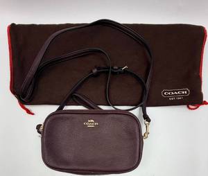 lot 52 image: Coach Pebbled Leather Crossbody Bag - Dark Brown, Double Zip, Gold Hardware