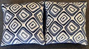 lot 63 image: Throw Pillows - Blue Geometric Pattern (Lot of 2)