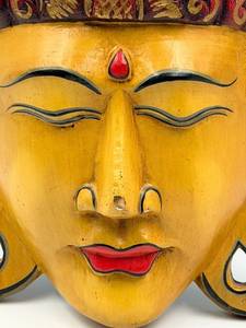 lot 73 image: Indonesian Buddha Head Sculpture - Hand-Carved Wood with Gold Finish & Red Accent