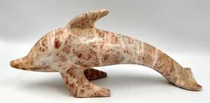 lot 75 image: Dolphin Marble Sculpture - Pink Veined Stone - Hand Carved