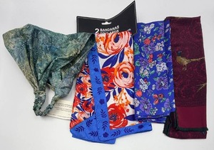 lot 103 image: Assorted New Scarves Lot - Floral Silk & Batik Polyester Wraps (Lot of 5)