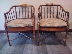 lot 29 image: Pair of Century Chair Company Faux Bamboo Armchairs