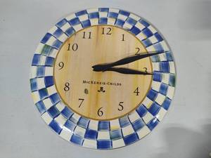 lot 42 image: MacKenzie-Childs Royal Blue and White Checked Clock