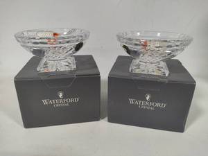 lot 41 image: Waterford Crystal Arcade Votive Candle Holder wCandles New in Box