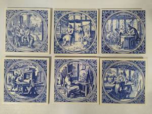 lot 71 image: Delft Blue Tiles Featuring Various Trades