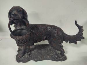 lot 22 image: Expo Faux Bronze English Setter Hunting Dog wBasket Statue