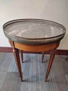 lot 100 image: French Style Bouillotte Table wMarble Top