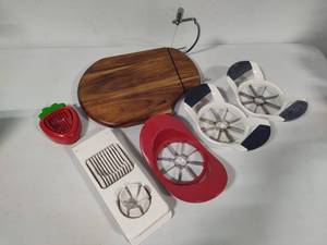 lot 131 image: Wooden Cheese Slicer, Apple Corrers, StrawberryEgg Slicers