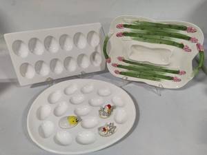 lot 132 image: Fitz & Floyd Asparagus Serving Tray  Two Deviled Egg Servers