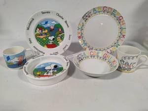 lot 150 image: Vintage Childrens Dishes Sets - Charlie Brown & Alphabet