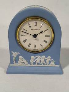 lot 152 image: Wedgewood Blue Jasperware Mantel Clock
