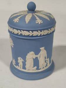 lot 153 image: Wedgewood Blue Jasperware Lidded Tobacco Jar