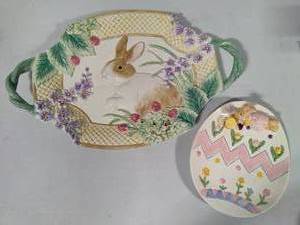 lot 179 image: Fitz & Floyd Essentials Bunny Platter wHandles & Omnibus Bunny Plate