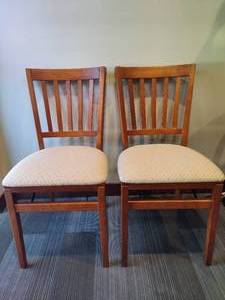 lot 198 image: Two Stackmore Fold Up Wood Upholstered Chairs