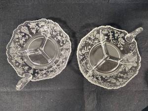 lot 209 image: Two Cambridge Rose Point Divided Relish Dishes