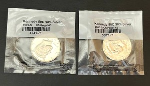 Sealed 1999-S Kennedy Half Dollar 90% Silver Proof Coin & Sealed 2001-S Kennedy Half Dollar 90% Silver Proof Coin
