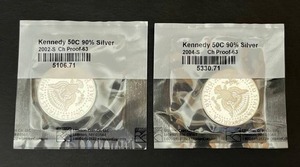 Sealed 2002-S Kennedy Half Dollar 90% Silver Proof Coin & Sealed 2004-S Kennedy Half Dollar 90% Silver Proof Coin