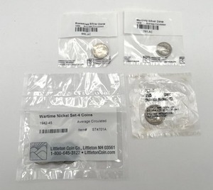 lot 13 image: Sealed 1939 Mercury Silver Dime (Avg Circulated)  Sealed 1964 Roosevelt Silver Dime (Avg Circulated)  Sealed 1942-45 Wartime Nickel Set (Avg Circulated)  Sealed 1935 Buffalo Nickel (Good)