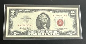 lot 37 image: 1963 $2 Red Seal Banknote (Crisp Uncirculated)