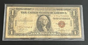 lot 41 image: 1935A $1 Red Seal Silver Certificate Hawaii (Very Good)
