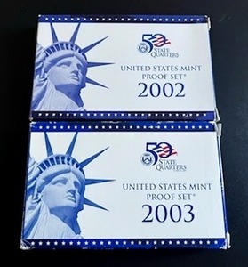 lot 55 image: 2002 & 2003 U.S. Mint Proof Sets with COA