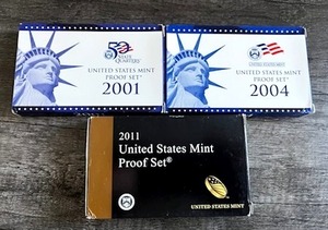 lot 61 image: U.S. Mint Proof Sets - 2001  2004  2011 with COAs
