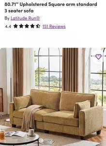 lot 7 image: 80 Upholstered Square arm standard 3 seater sofa